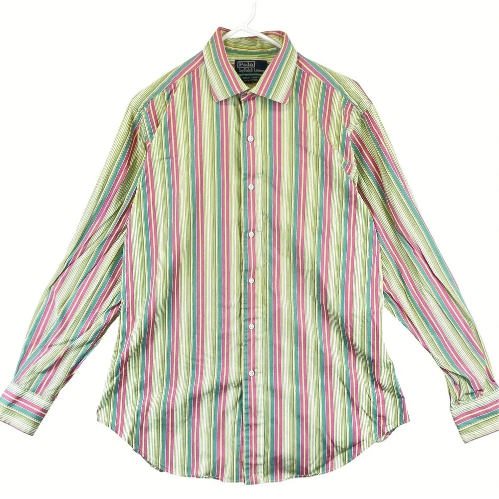 Polo Ralph Lauren Philip Sport Button Down Shirt Mens M Green Striped Preppy